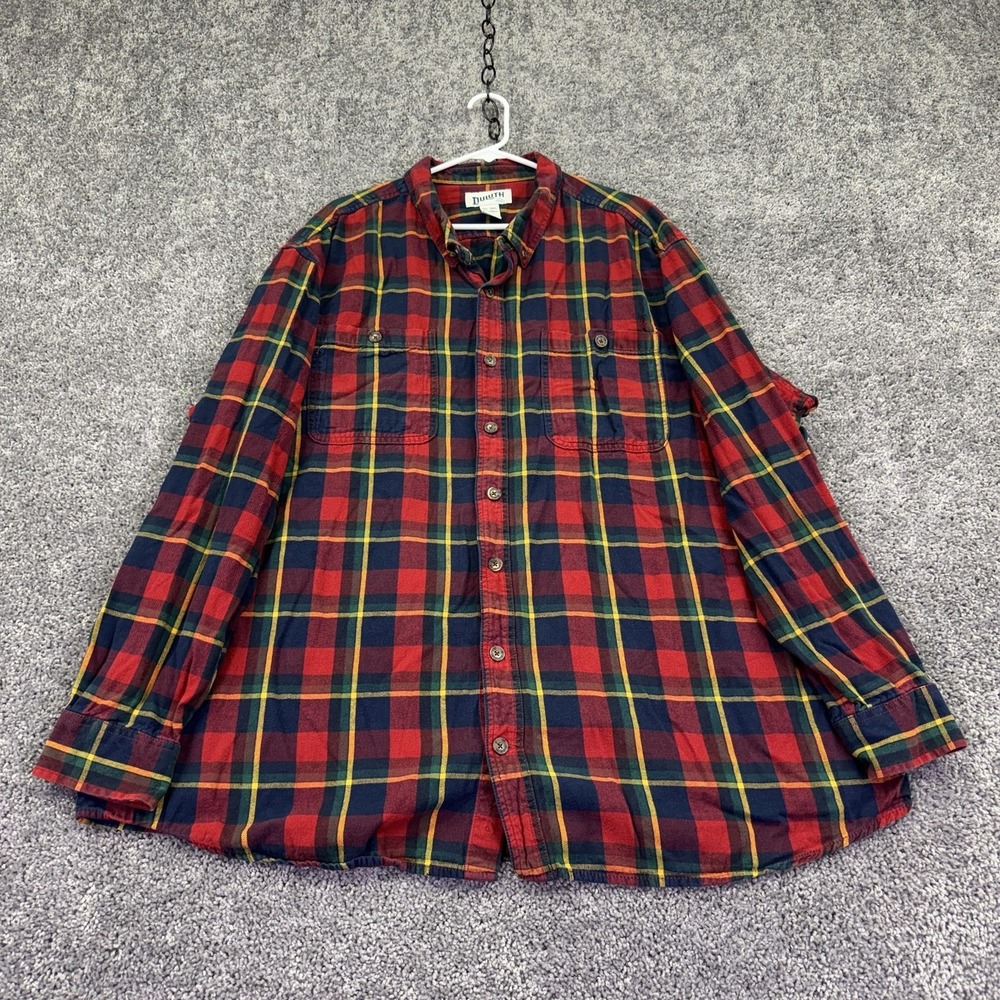 Duluth Trading Co Shirt Mens 3XLT Red Plaid Flannel Long Sleeve Button Up Casual